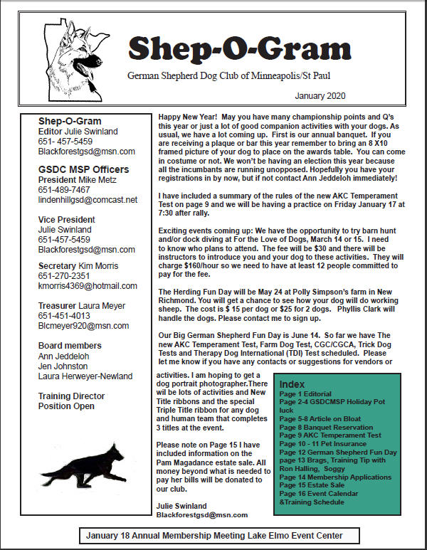 GSDCMSP Shep-O-Gram January, 2020